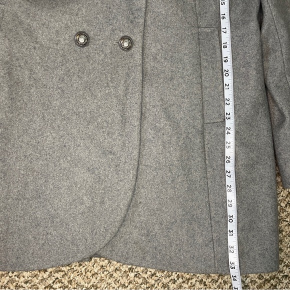 French Connection Charcoal Faux Fur Collared Double-Breasted Wool Blend Pea Coat - Picture 10 of 16